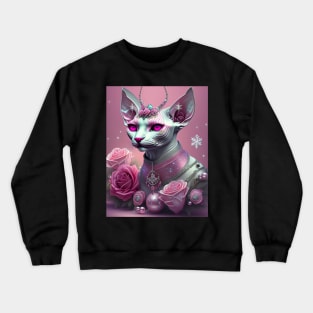 Pink Sphynx Devil with Roses Crewneck Sweatshirt